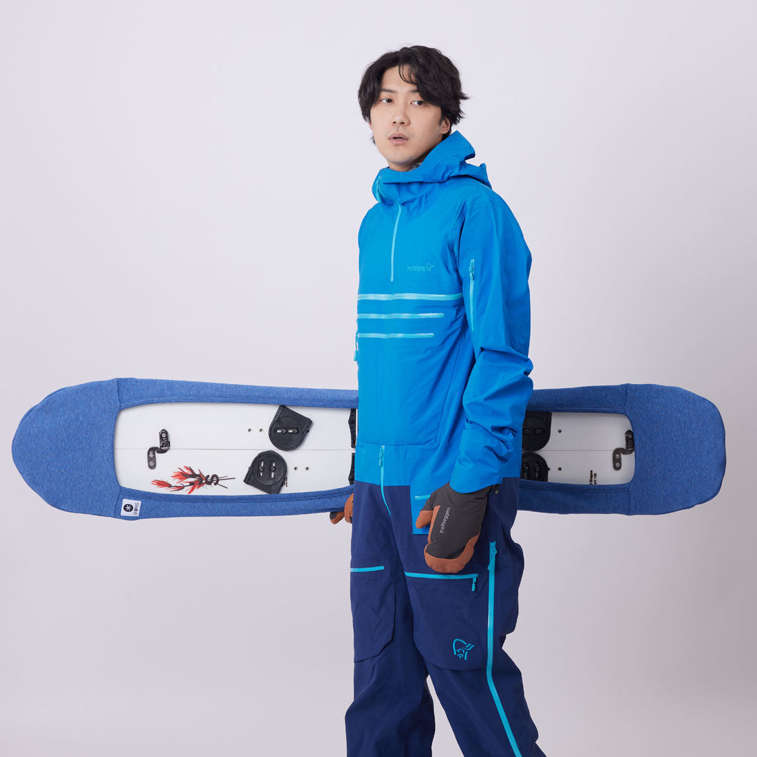 MONS For Powder Board Knit Cover スノーボード用ニットカバー ソールカバー ビンディング付けたまま ベルクロストラップ式|ファブリックソフト 通気性 伸縮性 ヘザーグレー(台湾製) /Denim Blue