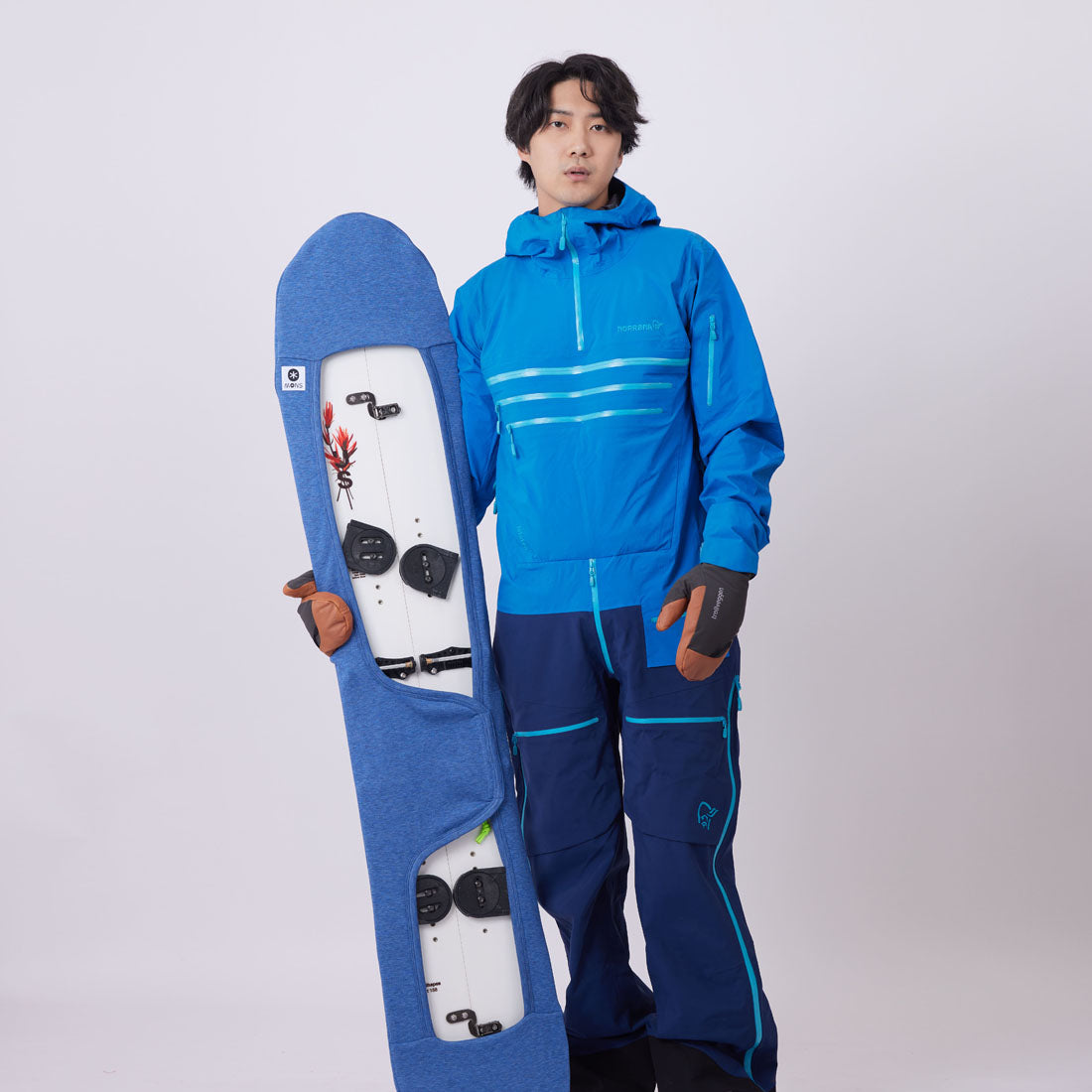 MONS For Powder Board Knit Cover スノーボード用ニットカバー ソールカバー ビンディング付けたまま ベルクロストラップ式|ファブリックソフト 通気性 伸縮性 ヘザーグレー(台湾製) /Denim Blue