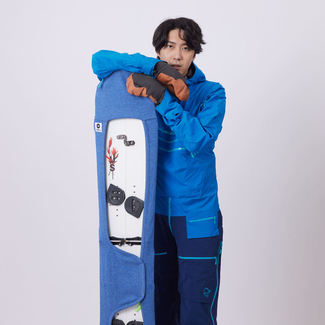 MONS For Powder Board Knit Cover スノーボード用ニットカバー ソールカバー ビンディング付けたまま ベルクロストラップ式|ファブリックソフト 通気性 伸縮性 ヘザーグレー(台湾製) /Denim Blue